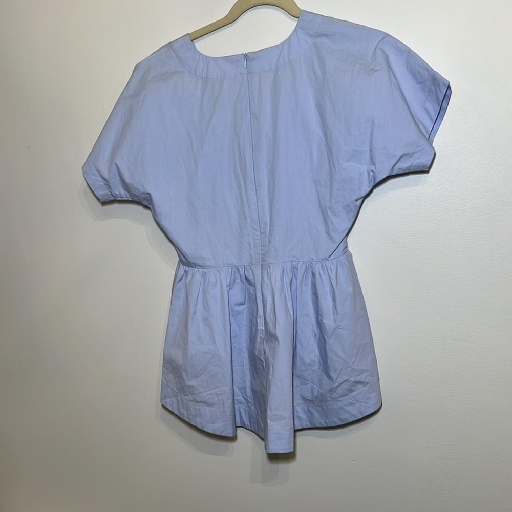 English Factory Light Blue Asymmetrical Tie Front Oxford like Blouse - Picture 4 of 7